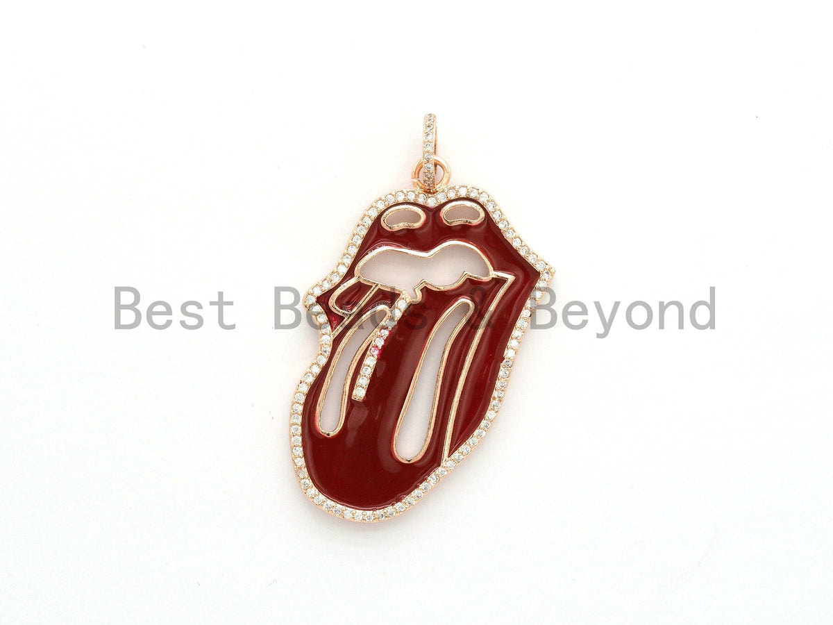 LARGE NEW Enamel Colorful Mick Jagger Rolling Tongue Pendant,CZ Micro Pave Tongue pendant,Enamel pendant,Enamel Jewelry, 32x47mm, #F583