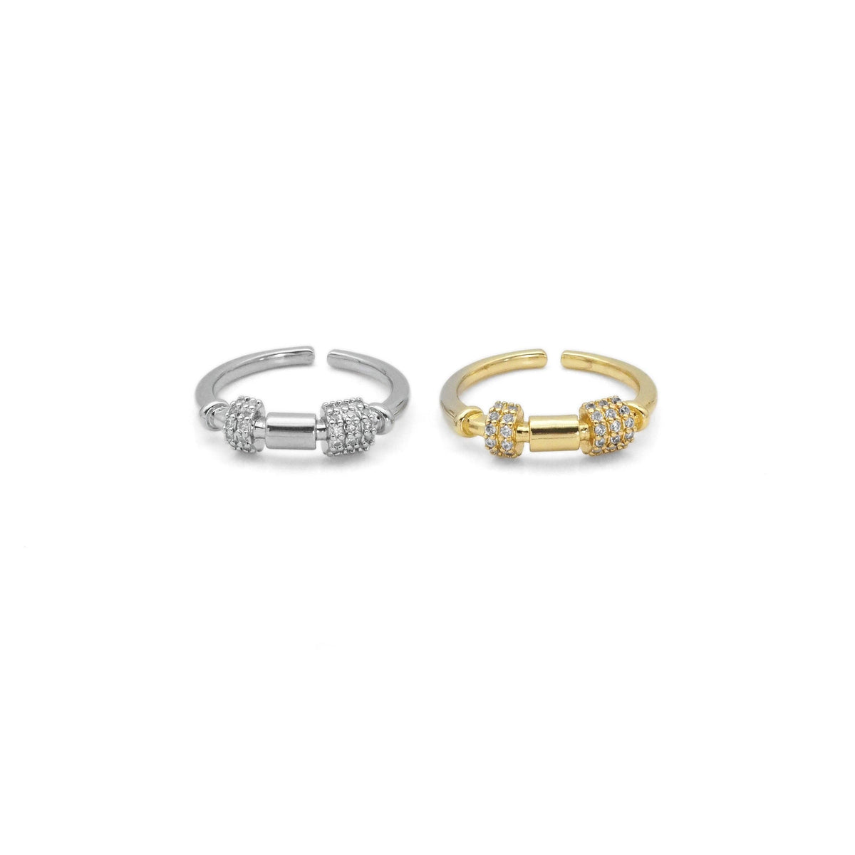 Gold Silver CZ Tube Shape Adjustable Ring, Sku#B374