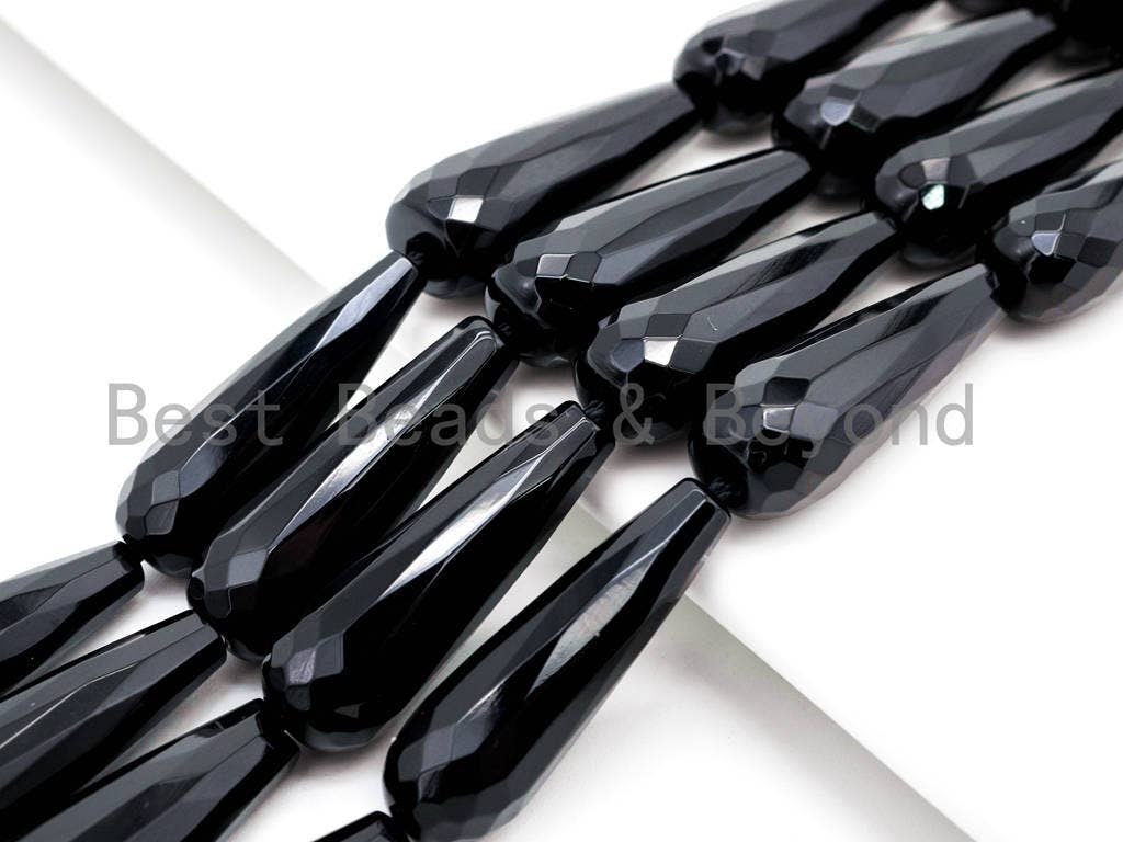 High Quality Black Onyx Teardrop Faceted  8x30mm 10x30mm Natural Stone Beads, Black Beads, Teardrop Beads,15.5" Full Strand, SKU#Q27