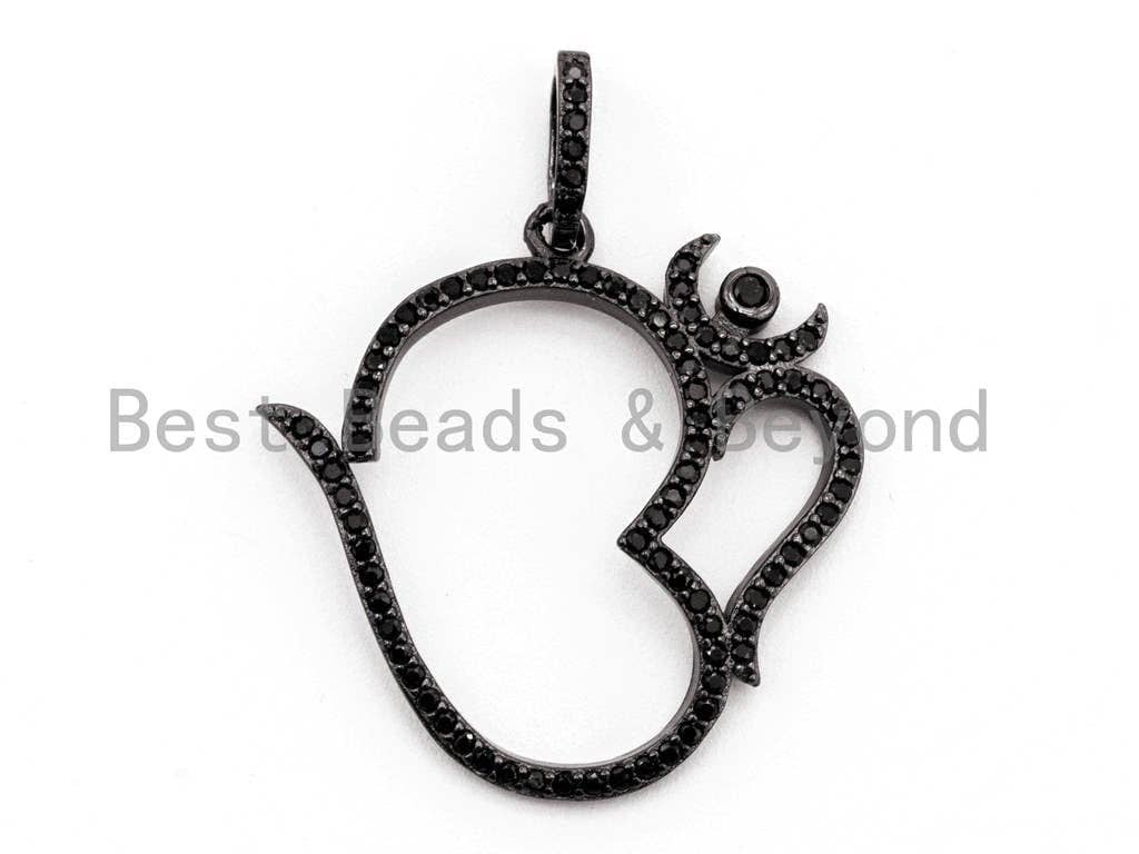 Black CZ Pave On Black Ohm Charm,Ohm Yoga Pendant Beads, Pave OM Charm, CZ Ohm Charm 28x28mm, sku#F383