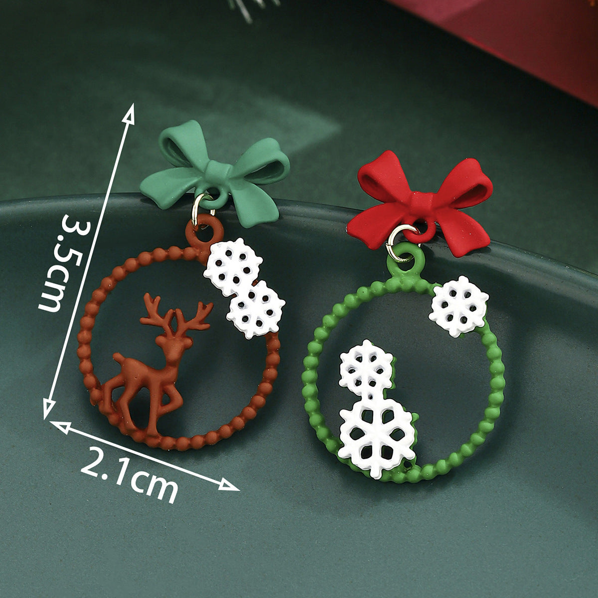 Cross-Border Personalized Christmas Alloy Earrings Christmas Hat Colorful Star Dot Diamond Christmas Tree Elk Gingerbread Man Earrings