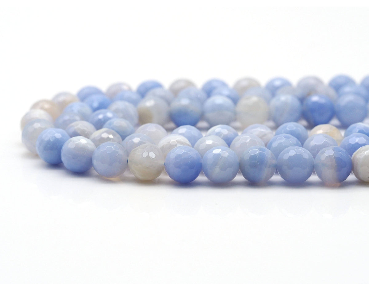 Quanlity Natural Blue Banded Agate Round Faceted Beads, Sku#UA285