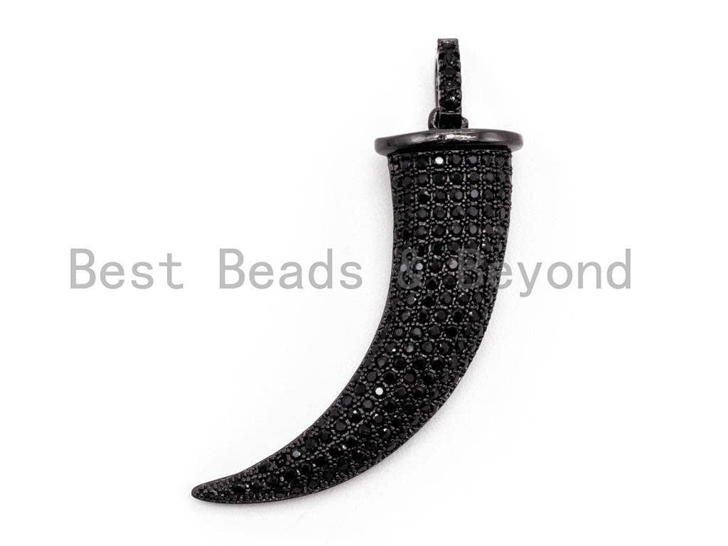Black CZ Pave On Black Micro Pave Horn Charm Beads, Horn Beads,12x32mm, sku#F386