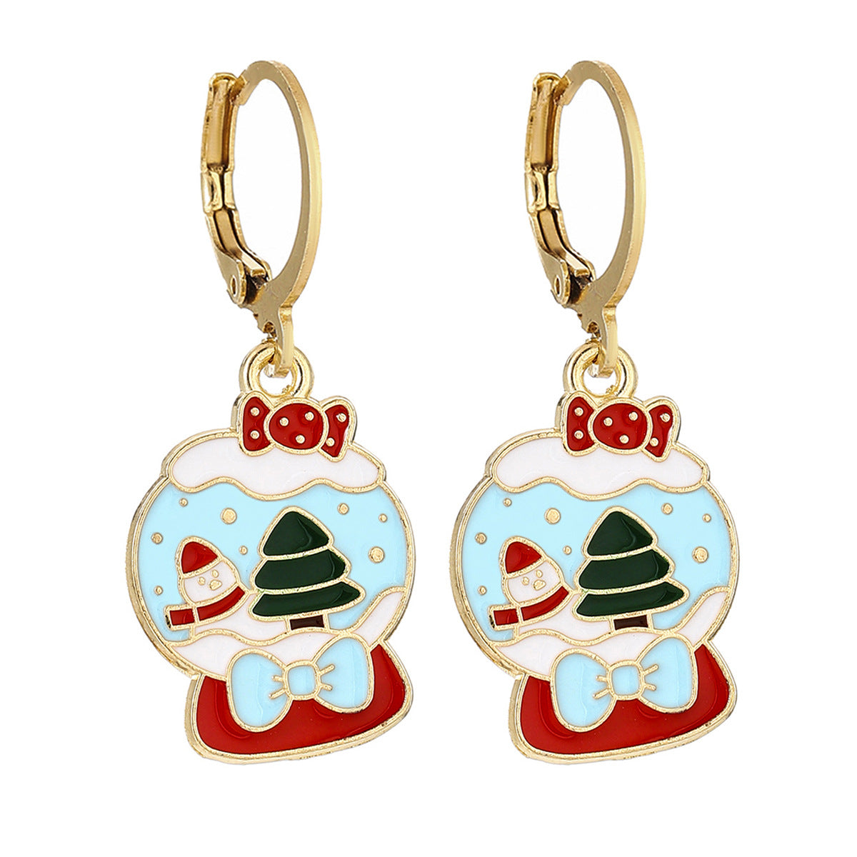 Cross-Border Personalized Christmas Alloy Earrings Christmas Hat Colorful Star Dot Diamond Christmas Tree Elk Gingerbread Man Earrings