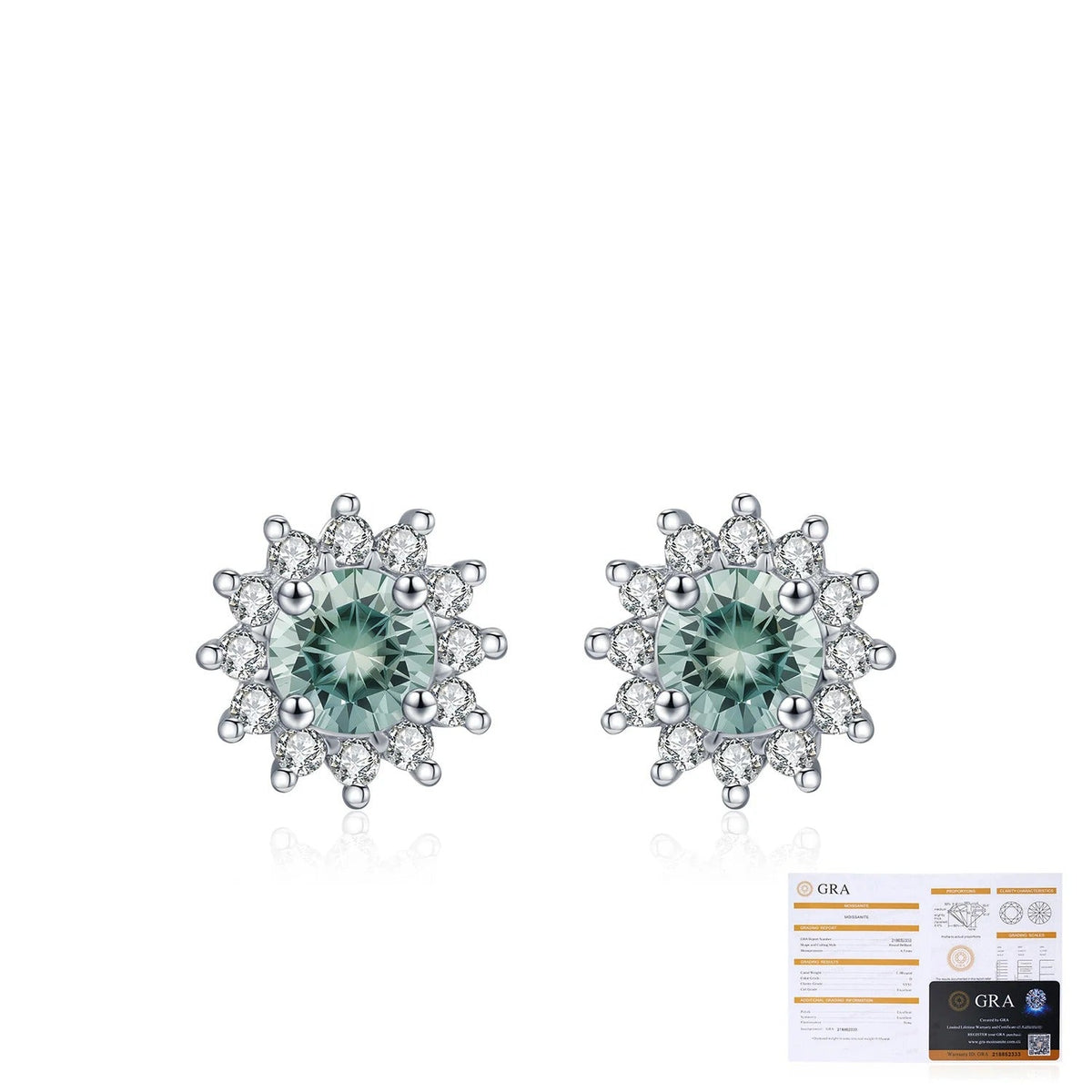 Snowflake-Style Green D-Color VVS1 Moissanite Stud Earrings in Sterling Silver