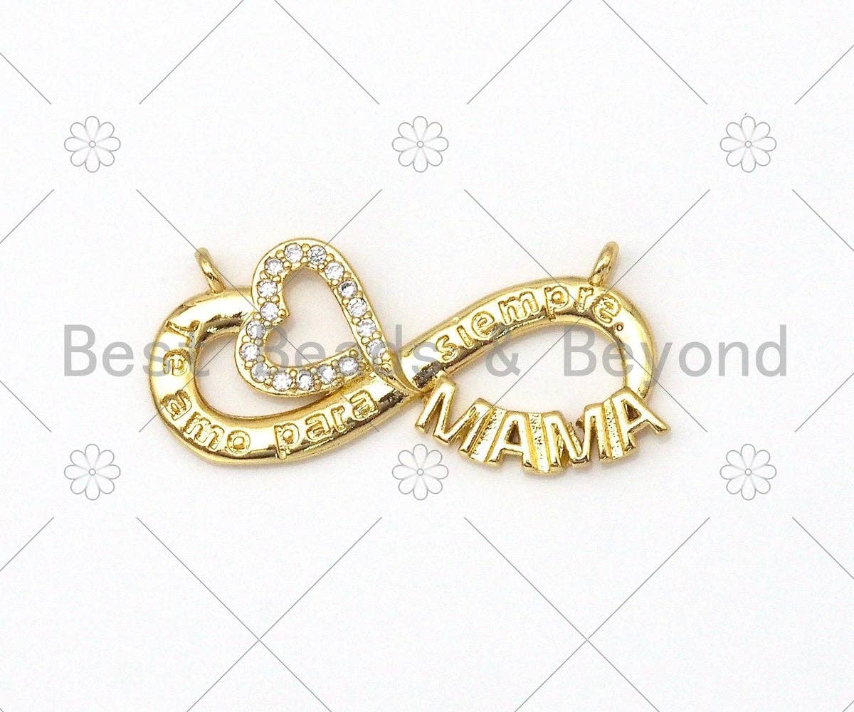 CZ Micro Pave Heart and MAMA On Infinity Shape Pendant,18K Gold Filled CZ Charm, Mother's Day Necklace Bracelet Charm,31x14mm,Sku#LK389