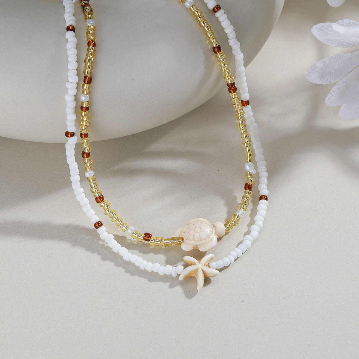 Cross-border Fashion Ocean-Style Turquoise Starfish Turtle Seed Bead Necklace
