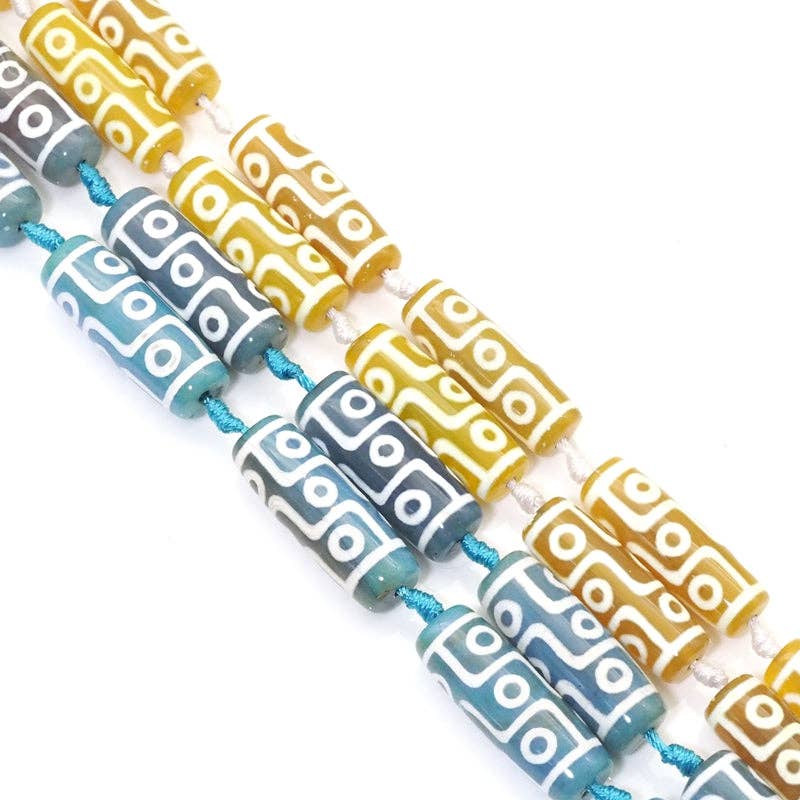 Natural Tibetan Agate Barrel Focal Beads, 10x30mm, Sku#U1559