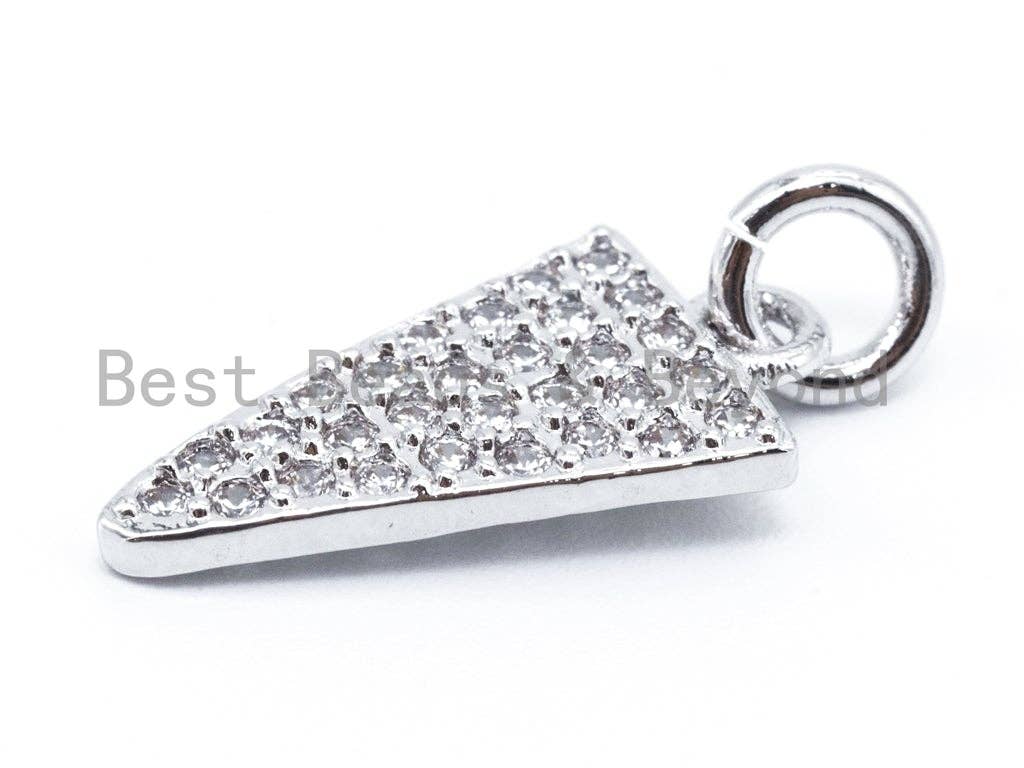 White CZ Micro Pave Triangle Charm for Necklace Bracelet, Cubic Zirconia Charms, 19x8mm,sku#F166