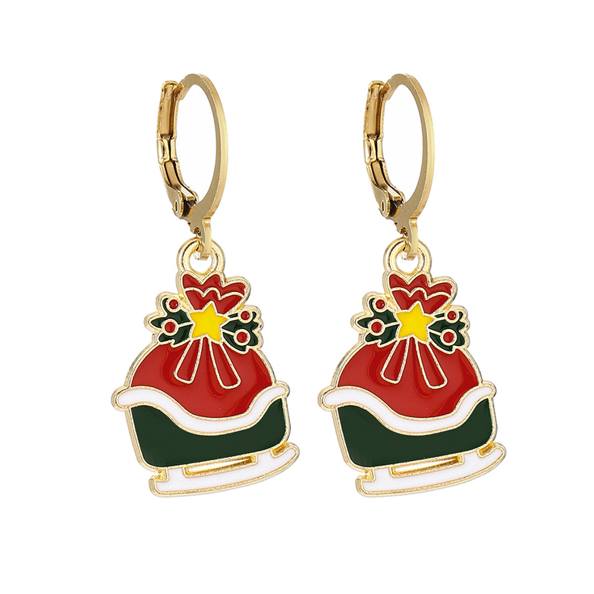 Cross-Border Personalized Christmas Alloy Earrings Christmas Hat Colorful Star Dot Diamond Christmas Tree Elk Gingerbread Man Earrings