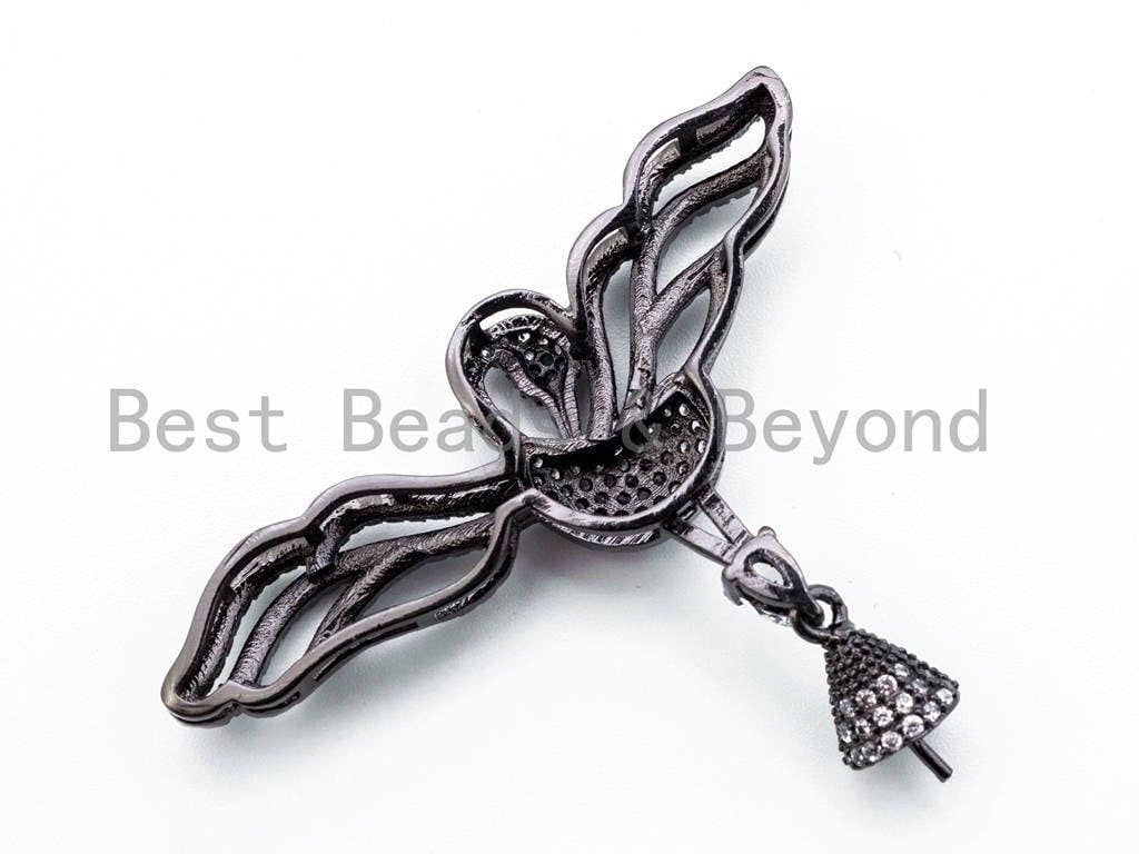 CZ Micro Pave Bird Tassel Head/ Pendant/Connector with Post, 332x45mm, SKU#F245