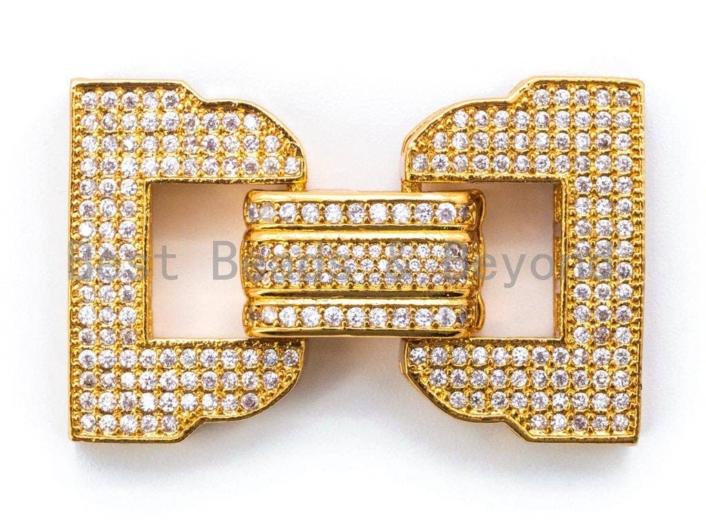 CZ Micro Pave Double D Shape Buckle Clasp, Pave Multi-Strands Connector, 35x21mm, sku#K11