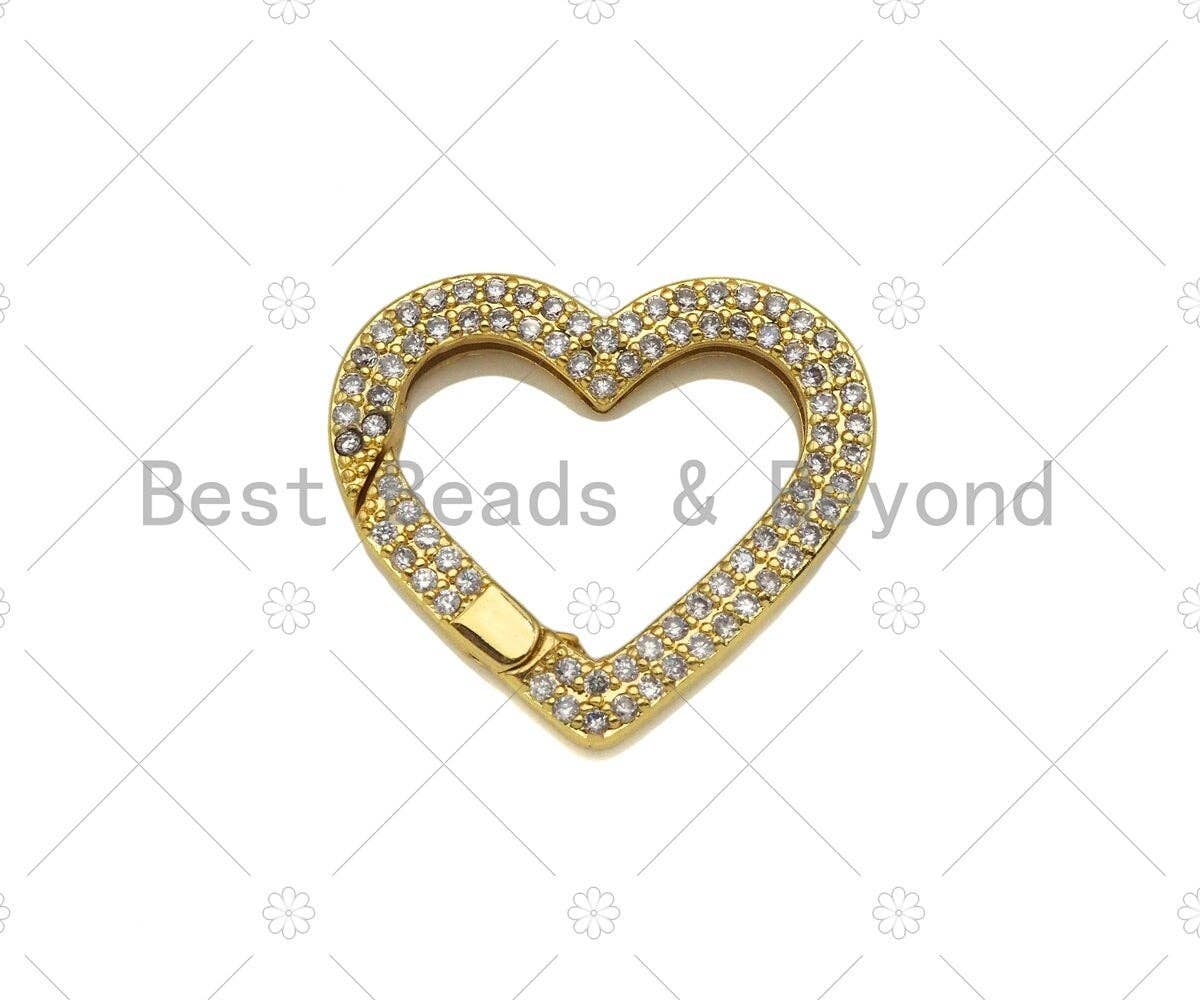 CZ Pave Heart Clasp, 18K Dainty Gold Carabiner Clasp, Snap Clip Trigger Clasp, Spring Buckle Clasp , 25x22mm,Sku#LD65