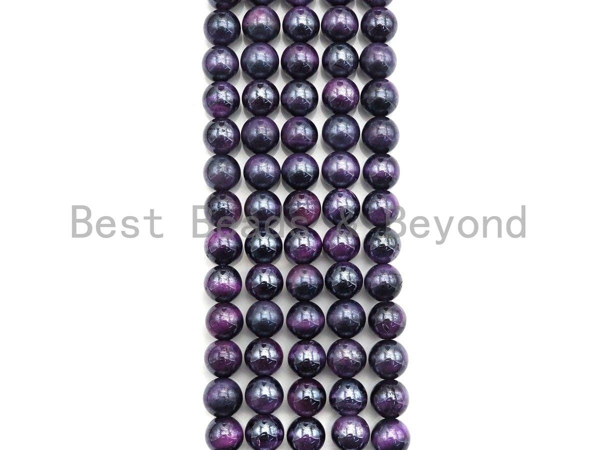 Mystic Plated Purple Tiger Eye Beads, Round Smooth 6mm/8mm/10mm Tiger Eye, 15.5" Full Strand, Sku#UA72