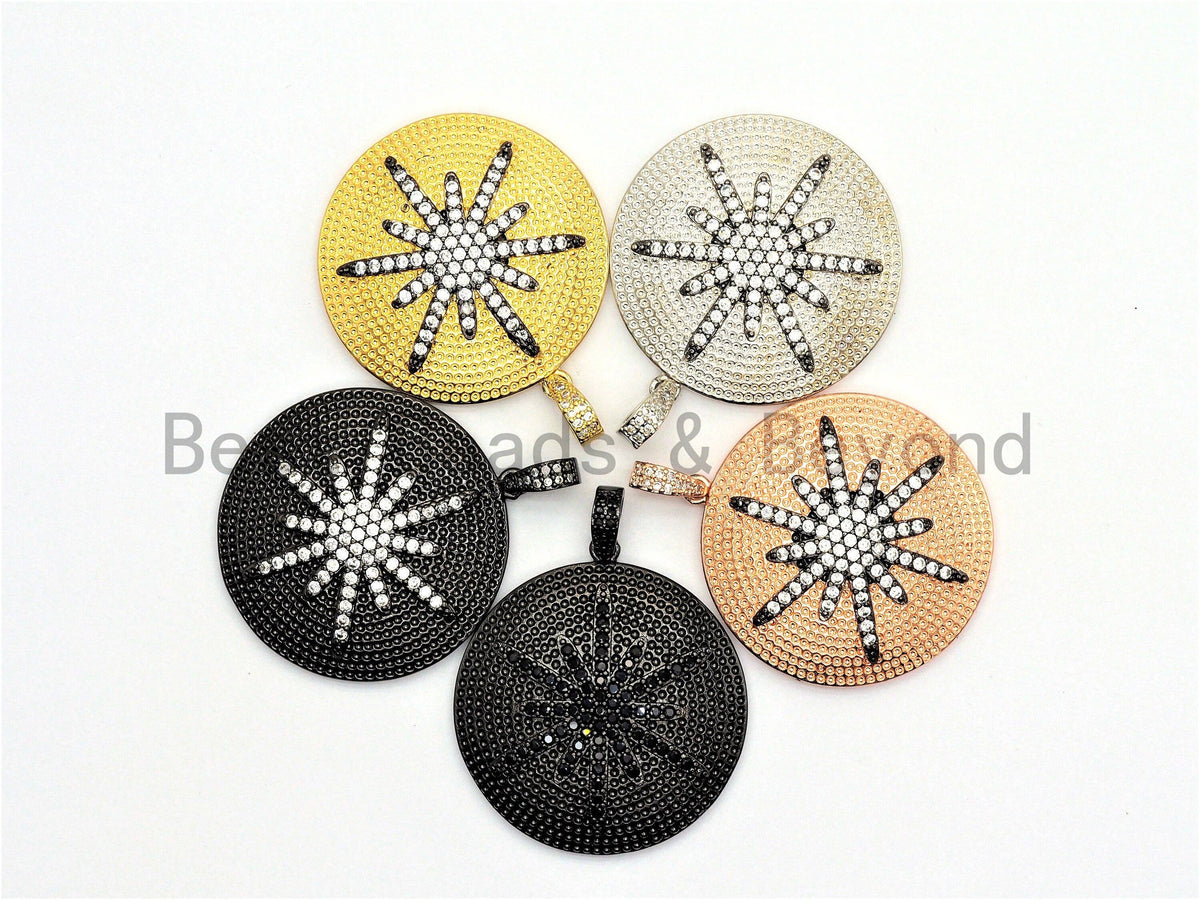 CZ Micro Pave Large 36x39mm Star on Round Disc Pendant, F554