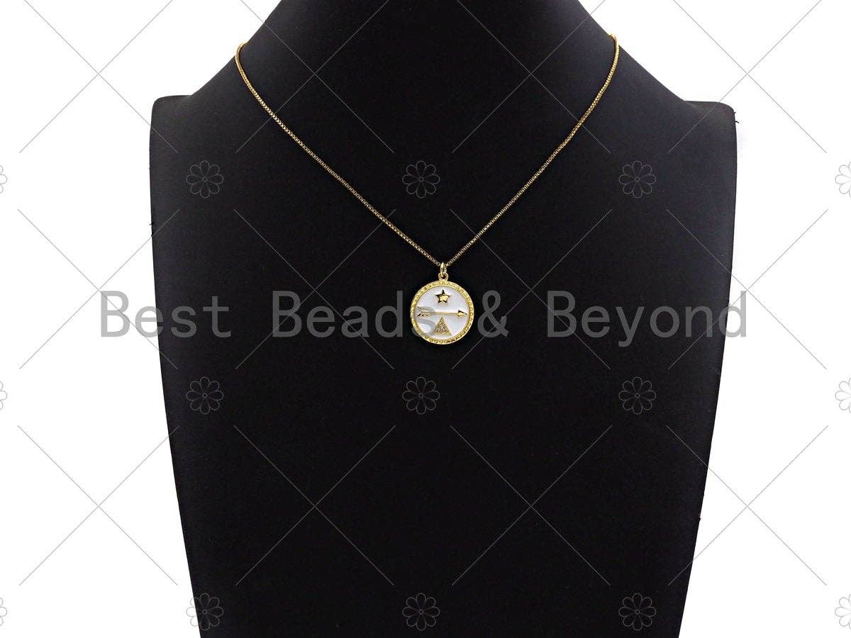 Colorful Enamel Pave Star Arrow Triangle On Round Coin Pendant, Gold Enamel Round Pendant, Pave Enamel Jewelry Findings,20x23mm,Sku#L438