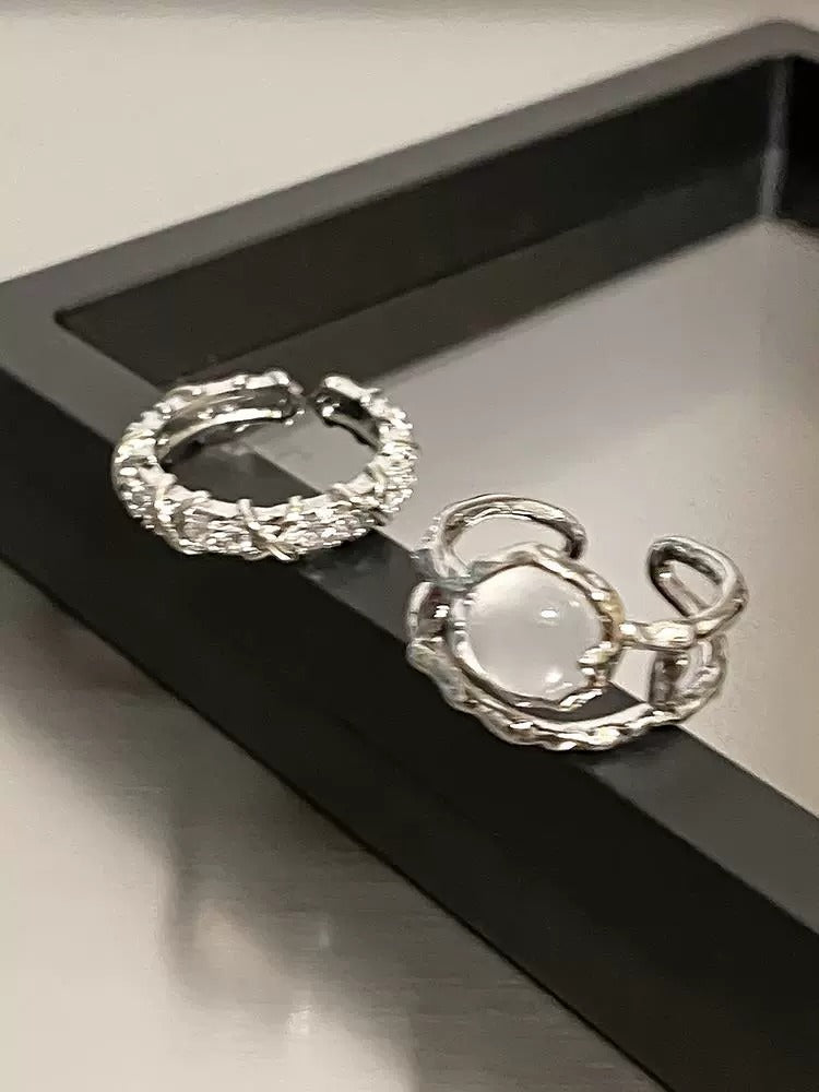 White Moonstone Couple Rings For Men & Women, Niche Zircon Inlaid French Style Adjustable Open Index Finger Jewelry