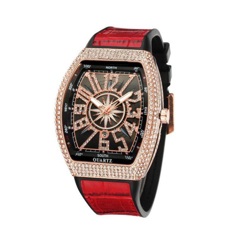Simple Leather-strapped Yacht-style Diamond-embellished Vintage Quartz Watch