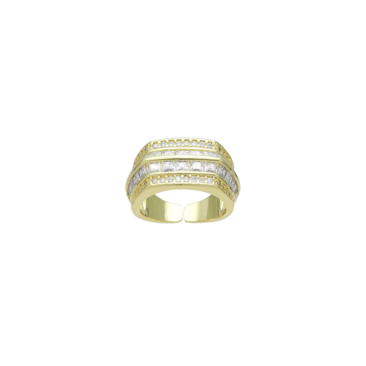 Clear CZ Gold Multiline baguette cz Adjustable Ring, Sku#LX662