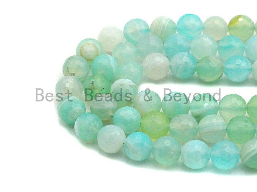 High Quality Aquamarine Color Banded Agate beads,6mm/8mm/10mm/12mm/14mm round faceted beads, Natural Agate Beads, 15.5inch strand, SKU#U453