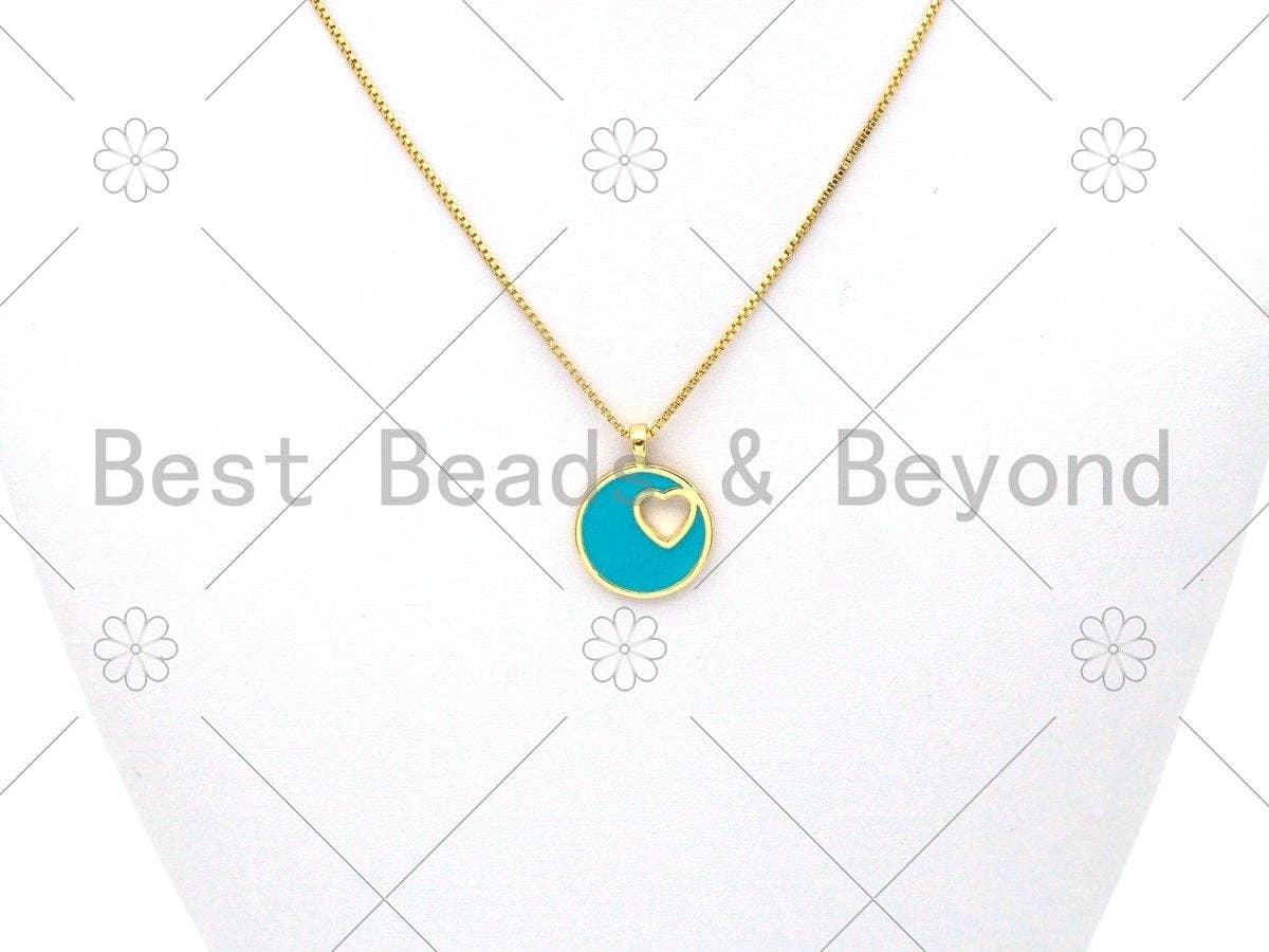 Colorful Enamel Hollow Out Heart On Round Coin Pendant,18K Gold Filled Heart Charm,Enamel Pendant,Enamel Jewelry,23x18mm,sku#L587