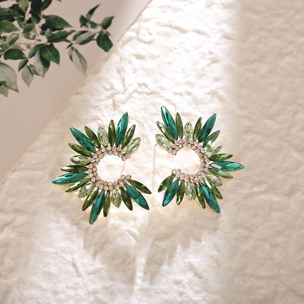 Cross Border Zircon Sunflower Earrings Gradient Marquise Crystal C Loop Flower Earrings Party Alloy Stud Ear Jewelry Wholesale