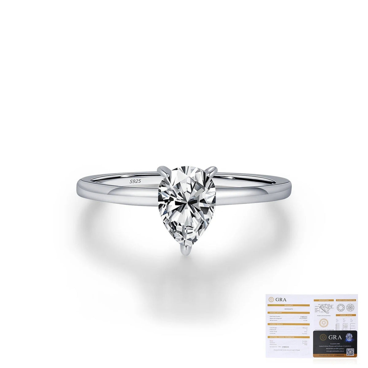 Waterdrop D-Color VVS1 Moissanite Solitaire Engagement Ring in Sterling Silver