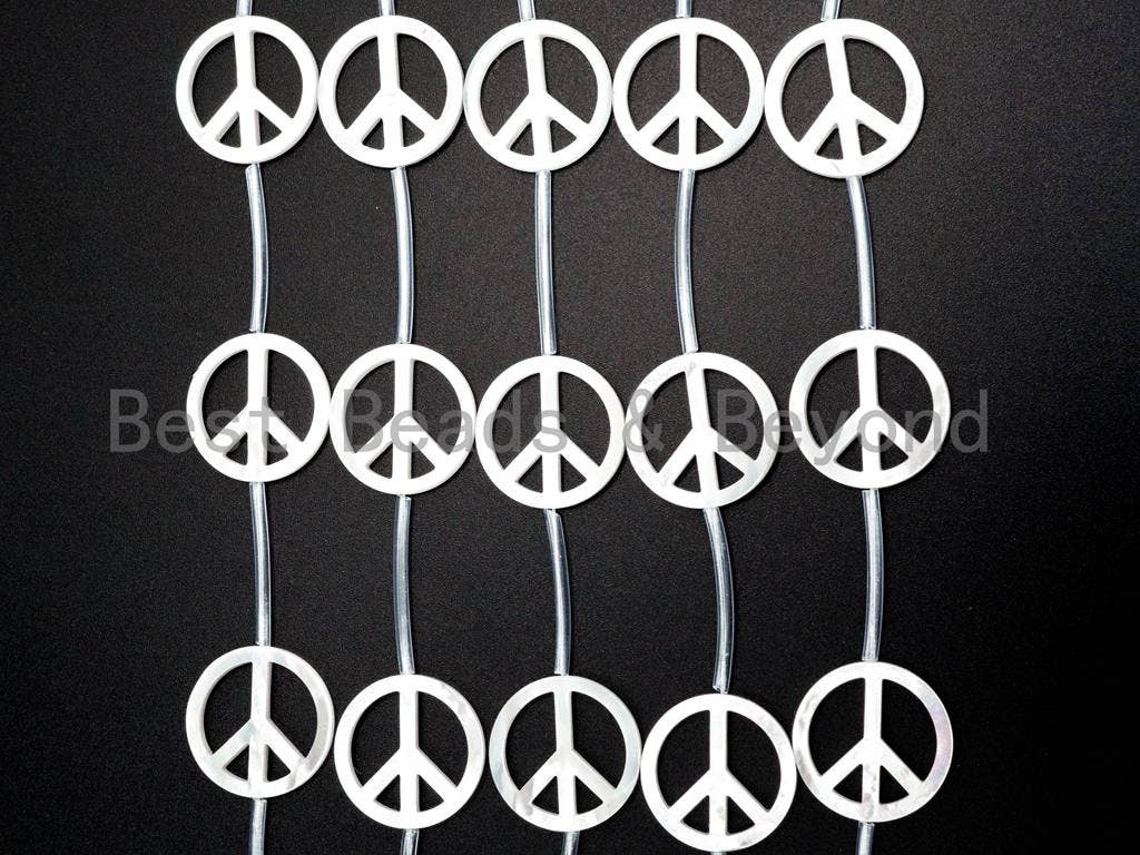 1/10pcs Quality White Mother of Pearl Peace Sign Beads, Pearl Peace sign beads, Mop Shell, White Shell, 15mm/20mm/25mm, SKU#T107