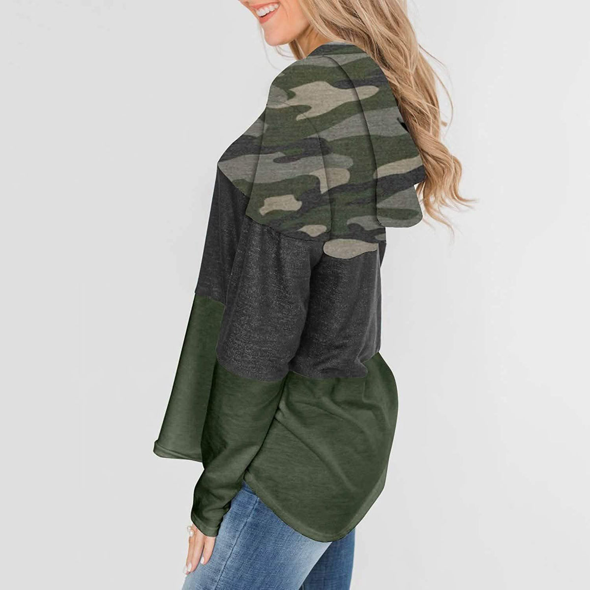 Actloe Women Long Sleeve Striped Color Block Casual Hoodies