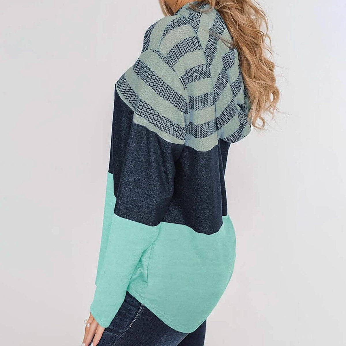 Actloe Women Long Sleeve Striped Color Block Casual Hoodies