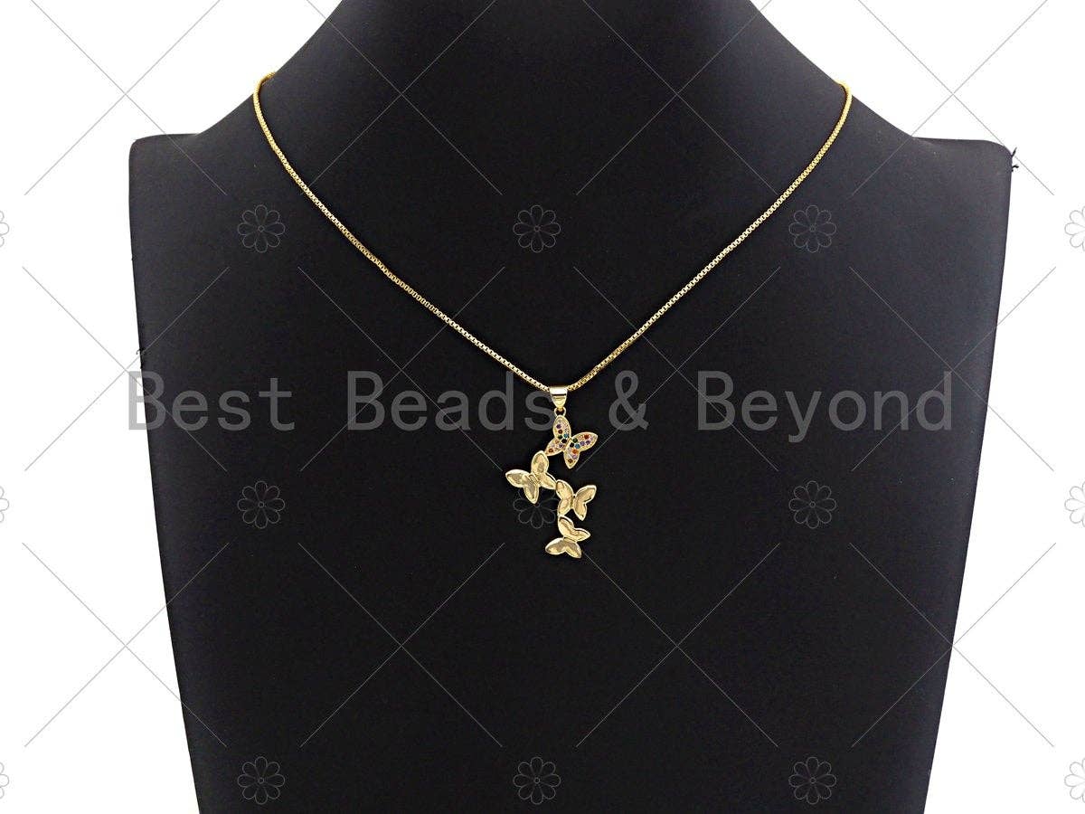 18K Gold Colorful Micro Pave Butterfly Pendant, Butterfly Charm, Dainty Butterfly Charm, 20x34mm, Sku#LK19