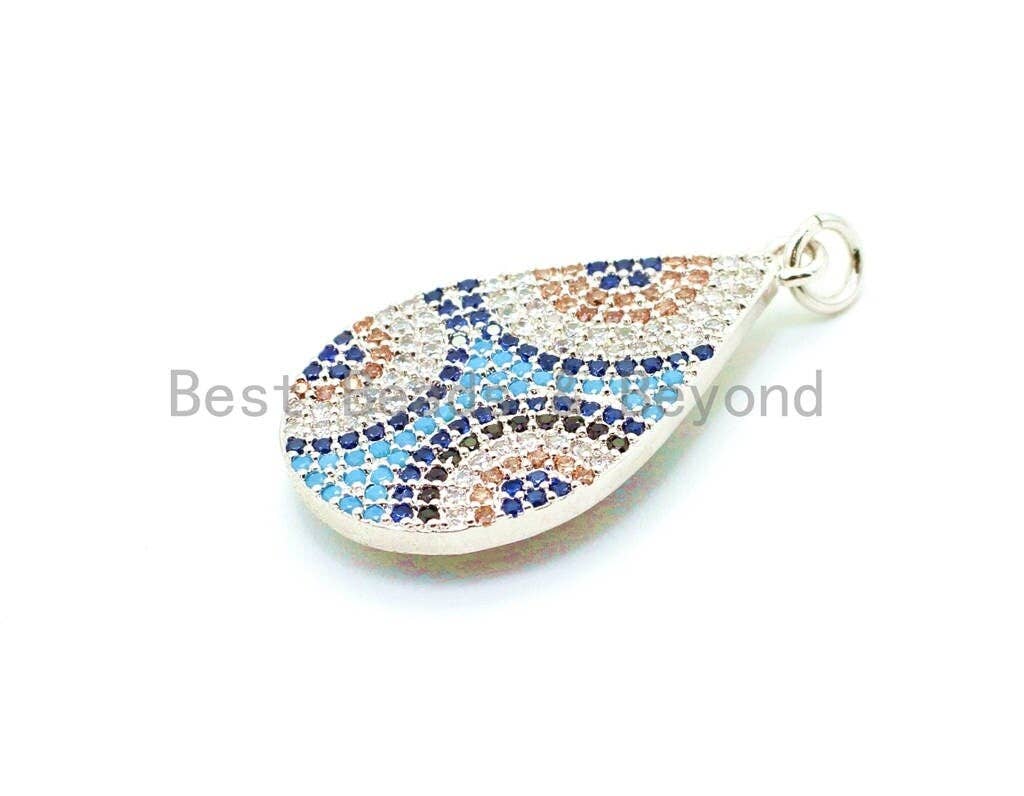 CZ Micro Pave Mixed Color Teardrop Evil Eyes Pendant,Cubic Zirconia Pendant,17x32mm, Sku#F14