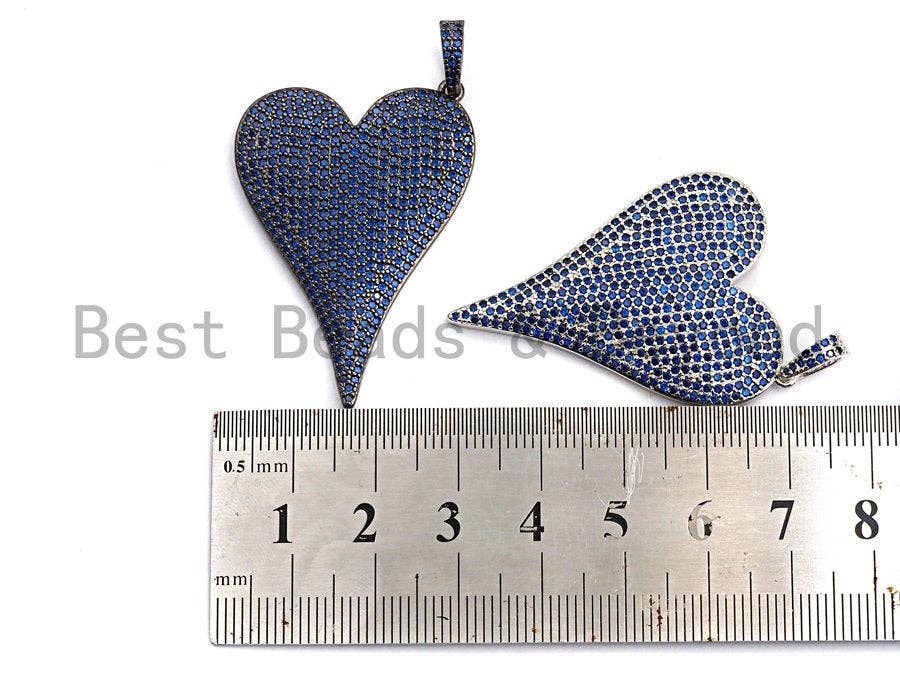 CZ Cobalt Micro Pave Large Heart Pendant, Heart Shaped Pave Pendant, Gold/Silver/Gunmetal plated, 30x41mm, Sku#X54