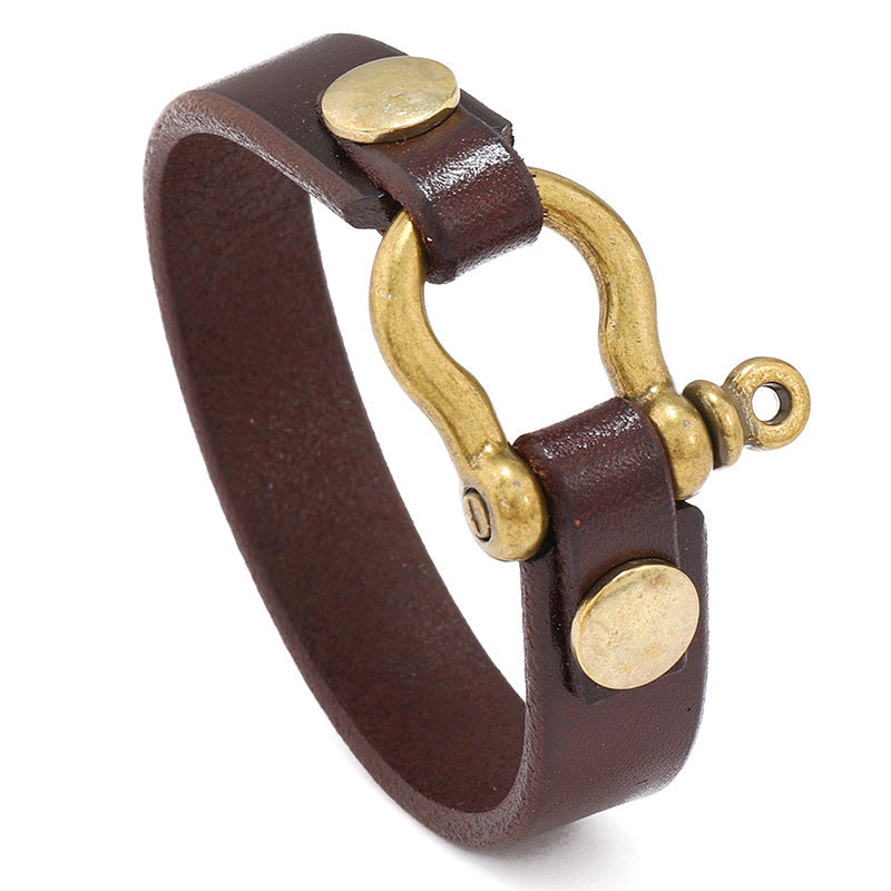 Minimalist Horseshoe-clasp Bracelet Made Of First-layer Cowhide Leather