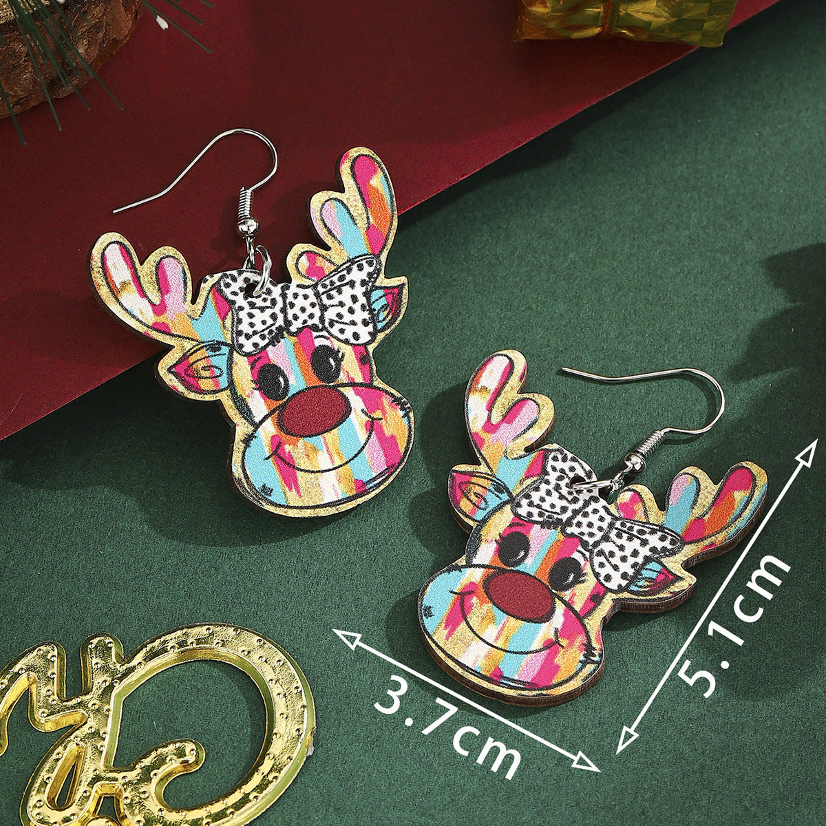 Cross-Border Personalized Christmas Alloy Earrings Christmas Hat Colorful Star Dot Diamond Christmas Tree Elk Gingerbread Man Earrings