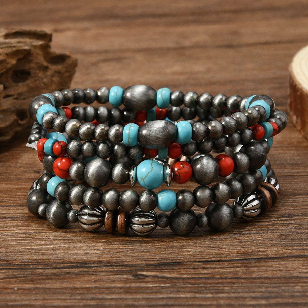 Fashionable Casual Turquoise Beaded Elastic Bracelet