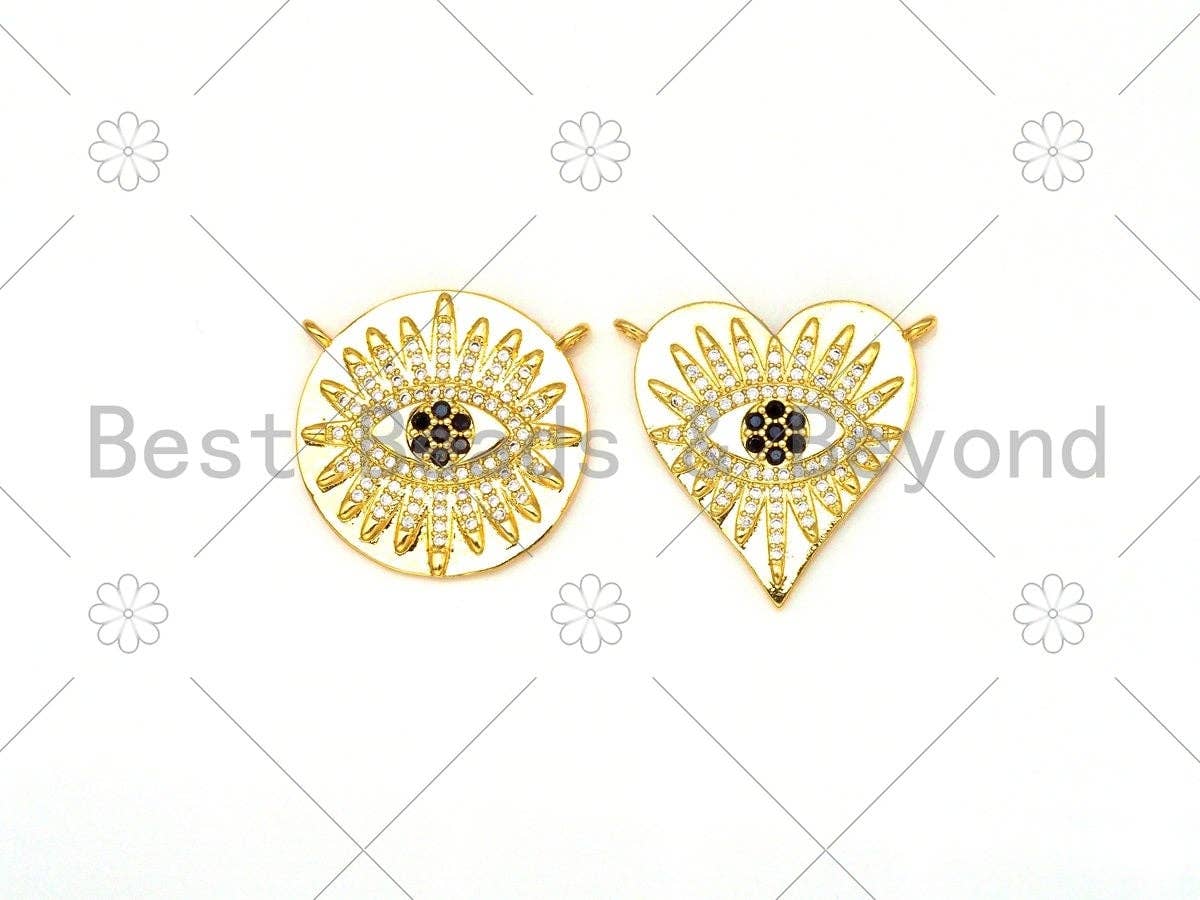 CZ Micro Pave Evil Eye On Round/Heart Shape Pendant,18K Gold Filled Evil Eye Charm, Necklace Bracelet Charm Pendant,22mm/23x25mm,Sku#LK382