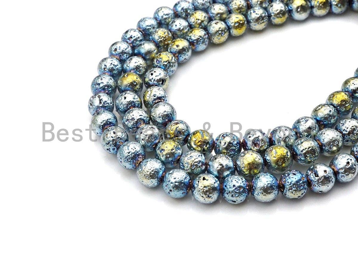 NEW COLOR!! Plated Lava Round Beads, 8mm/10mm Green Gold Gemstone Beads, Lava Gemstone Beads, 15.5" Full Strand, sku#U874