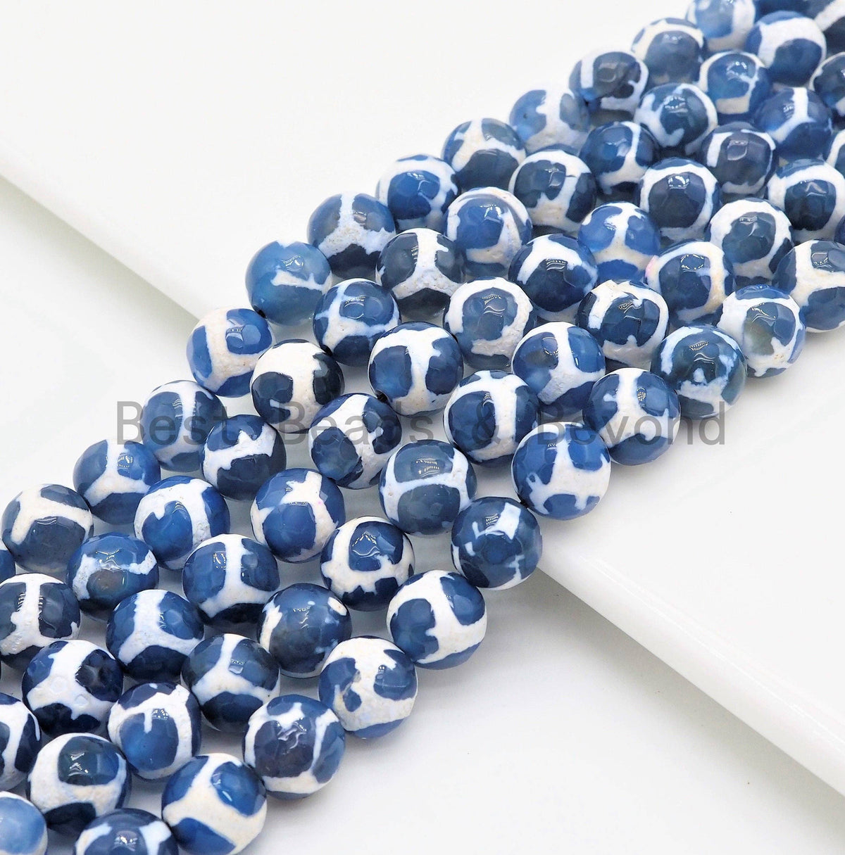 Quality DZI Blue White Agate beads, Round Tibetan Agate Bead, sku#U408