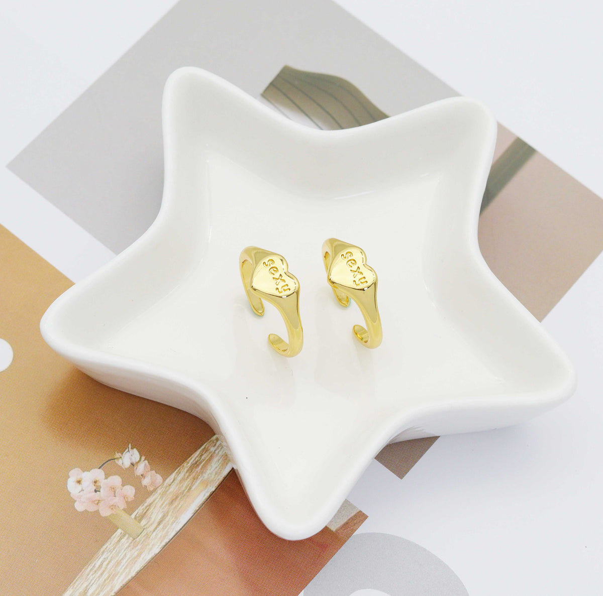 Gold Sexy Word on Heart Shape Open Ring, Sku#O101