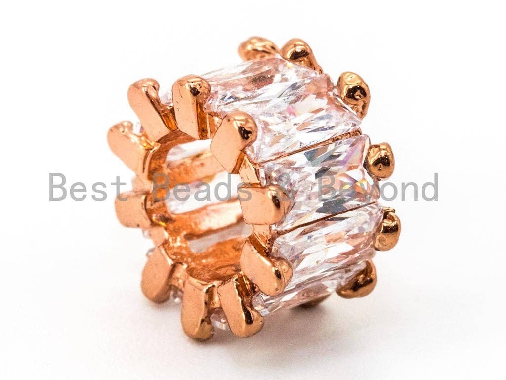 CZ Micro Pave Big Hole Spacer Beads, Clear Cubic Zirconia Spacer Beads Gold/Silver/Rose Gold/Gunmental, 5x9mm, sku#G270