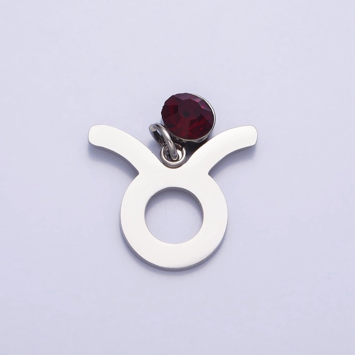 Add on Charm Stainless Steel Zodiac Astrological Signs Birthstone CZ Month Personalized Charm in Silver | A-A1403-A-A1408