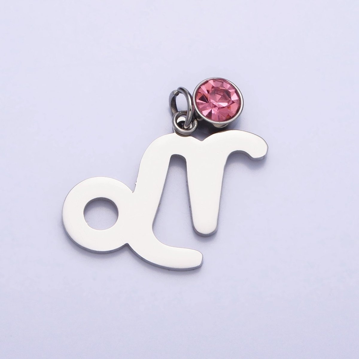 Add on Charm Stainless Steel Zodiac Astrological Signs Birthstone CZ Month Personalized Charm in Silver | A-A1403-A-A1408