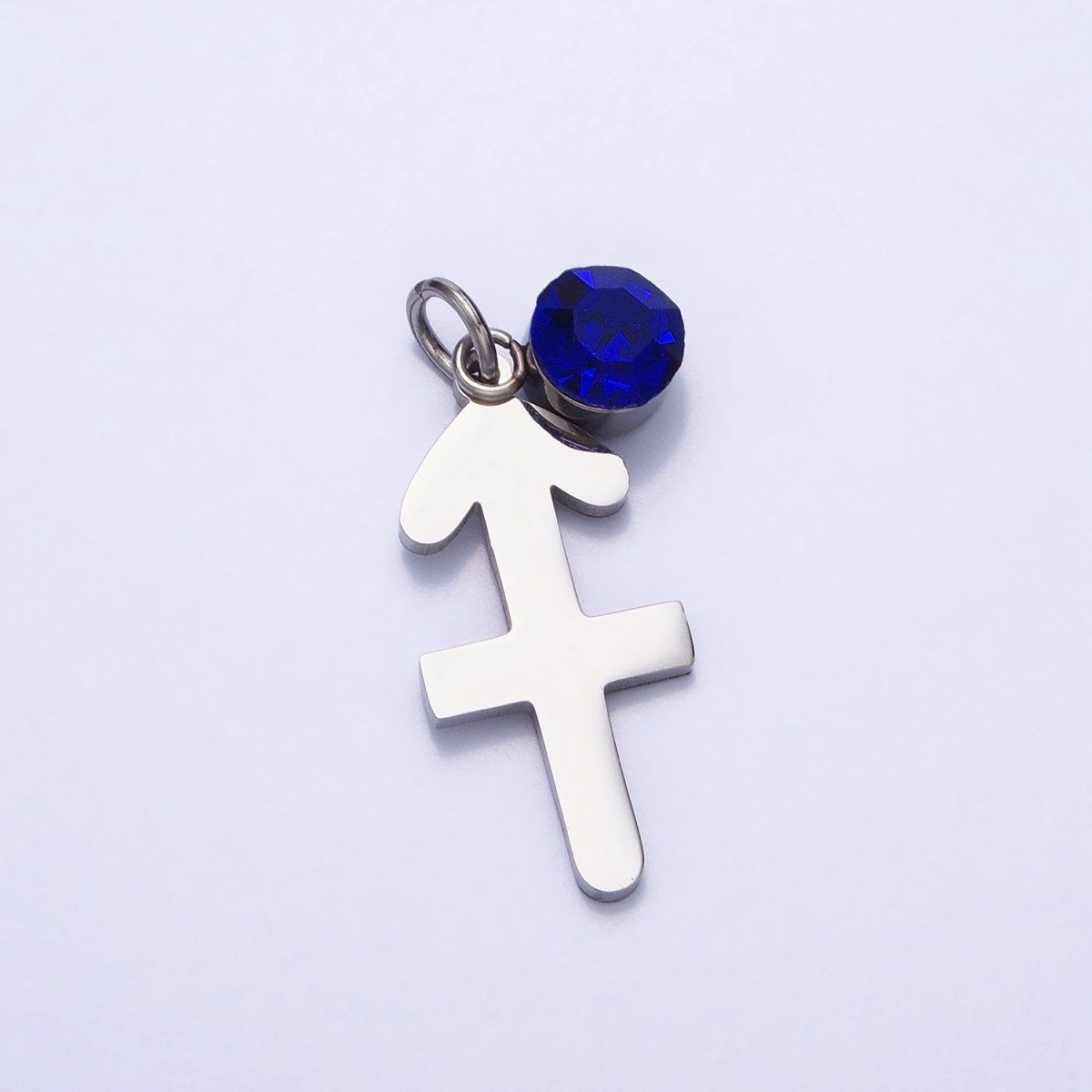 Add on Charm Stainless Steel Zodiac Astrological Signs Birthstone CZ Month Personalized Charm in Silver | A-A1403-A-A1408