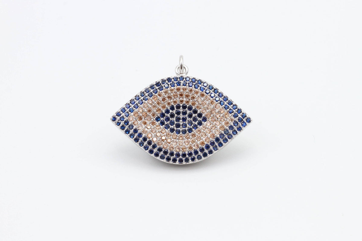 CZ Cobalt Micro Pave Marquise Evil Eyes Pendant, Cubic Zirconia Pendant,32x28mm,sku#F31