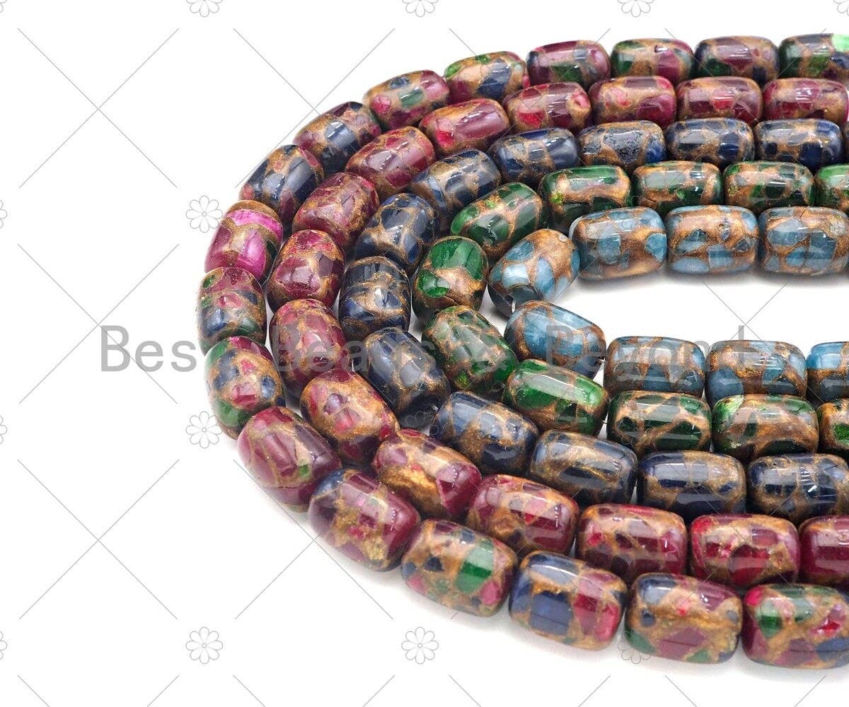 Golden Clinquant Barrel Beads, 15x20mm Spacer Beads, Cloisonne Royal Blue Color,Wholesale Gemstone,Sku#U1145