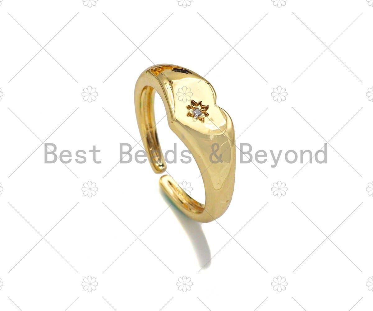 Gold Heart Star Signet Adjustable Ring, Sku#X185