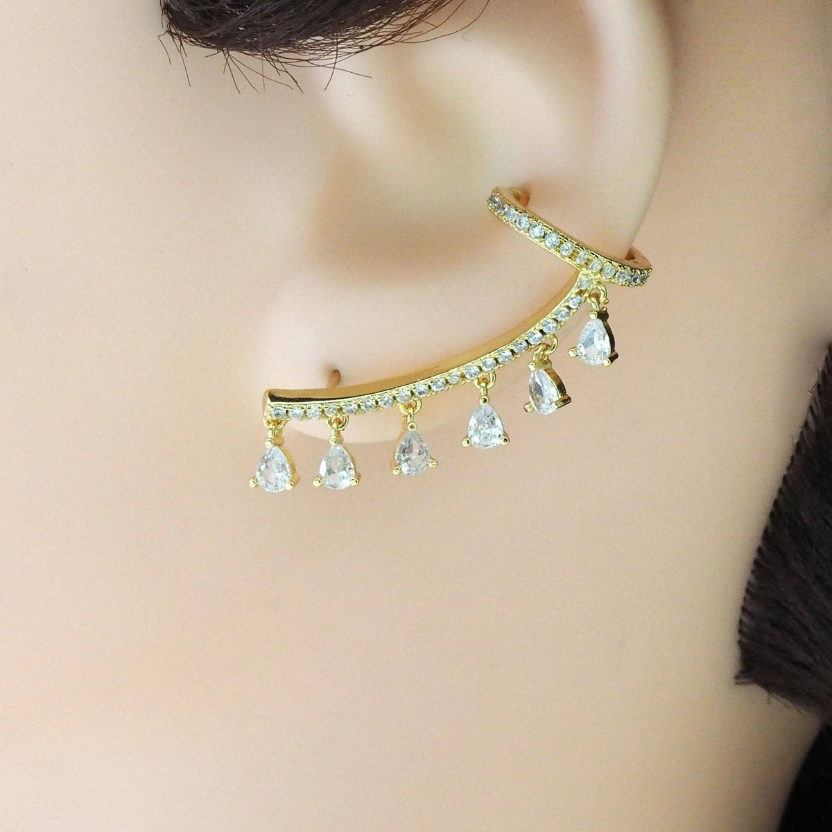 Gold Triangle Dangle Ear Climber, Sku#A115
