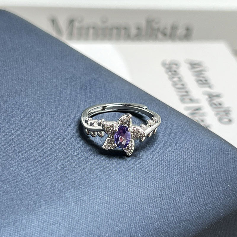 Trendy Niche Designed Purple Rhinestone Inlaid Open Ring For Ladies, Classic Nine Purple Fire Series Sweet Cool Light Luxury High-End Texture Finger Jewelry, Versatile Daily Matching Accessory