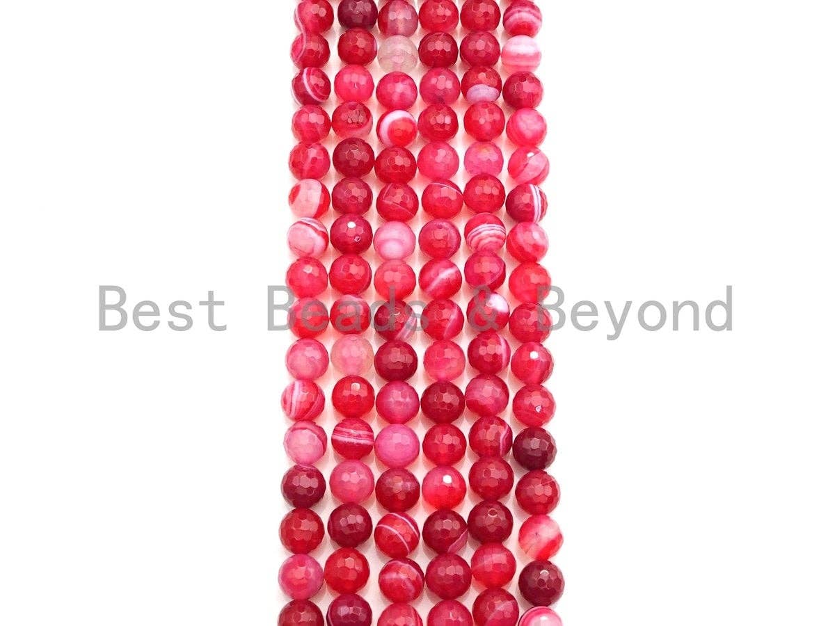 High Quality Natural Faceted Banded Agate Beads, 6mm/8mm/10mm, Pink Red White Banded Agate Beads,15.5" Full Strand, SKU#UA81